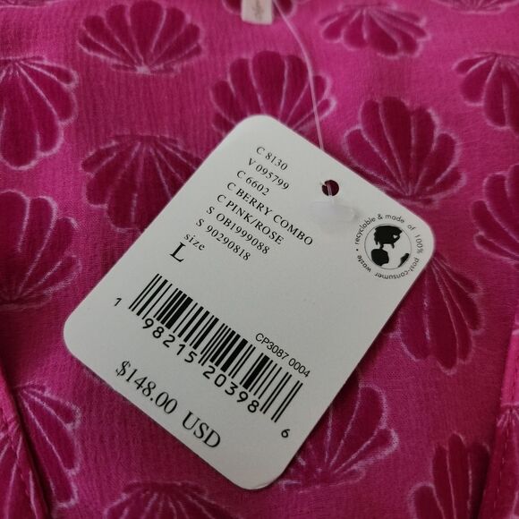 Free People Silver Honey Mini Wrap Dress Shell Print Berry Combo Pink Size Large - Picture 8 of 14